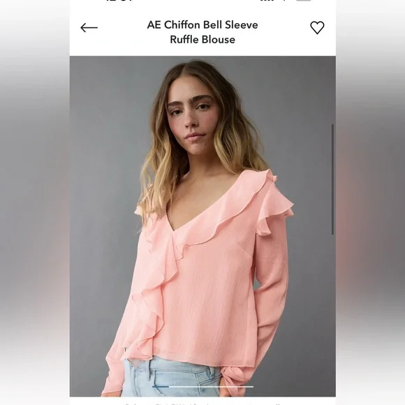 American Eagle Outfitters Soft Pink Ruffle Blouse - Picture 1 of 3